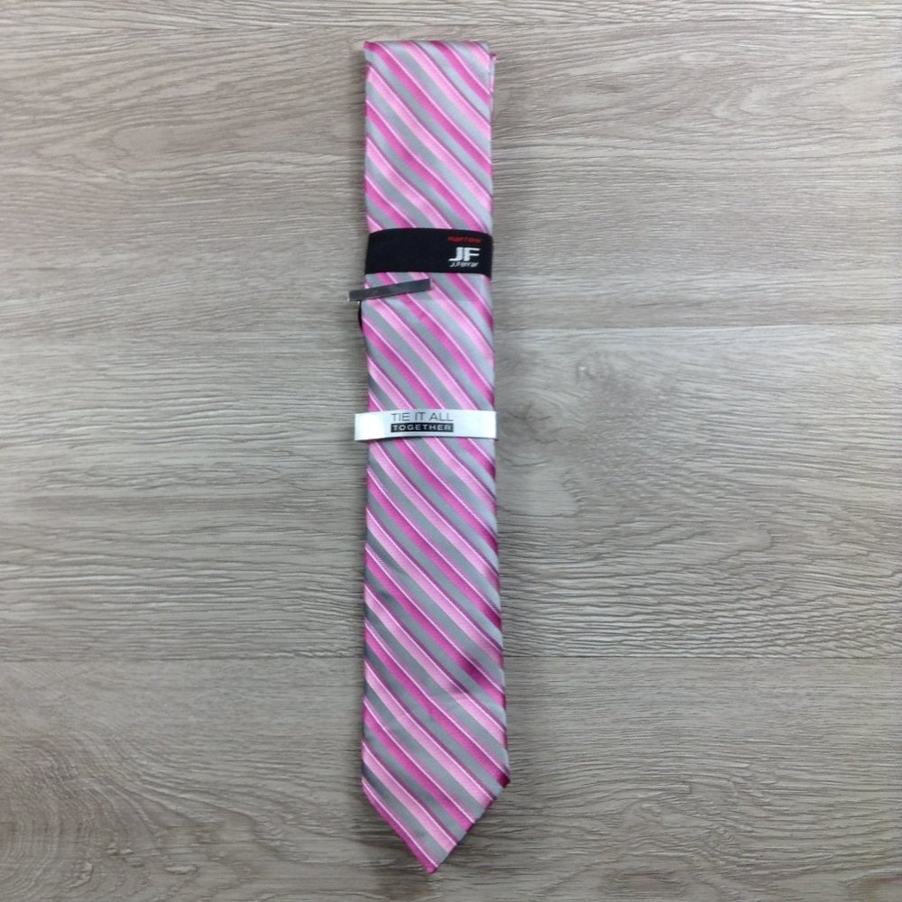 JF J. Ferrar Pink Striped Textured Narrow Tie - Picture 1 of 3